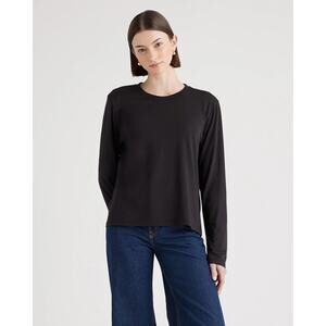 Quince Black Cotton Modal Relaxed Long Sleeve Top Large